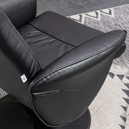 Black reclining swivel chair in artificial leather with stool