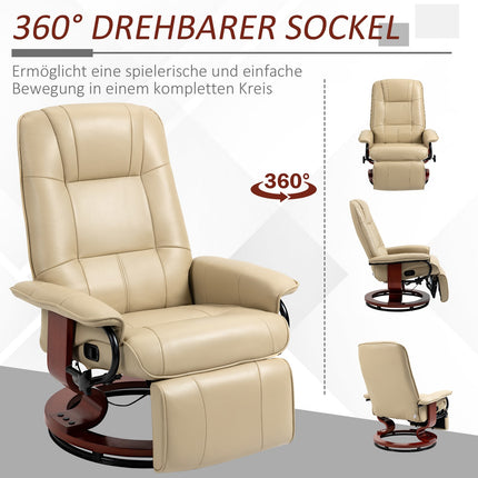 Cream white artificial leather armchair with footrest