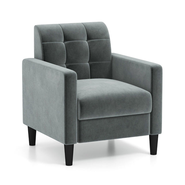 Relaxation armchair modern TV armchair made of velvet in mid-century style upholstered armchair with tufted backrest gray