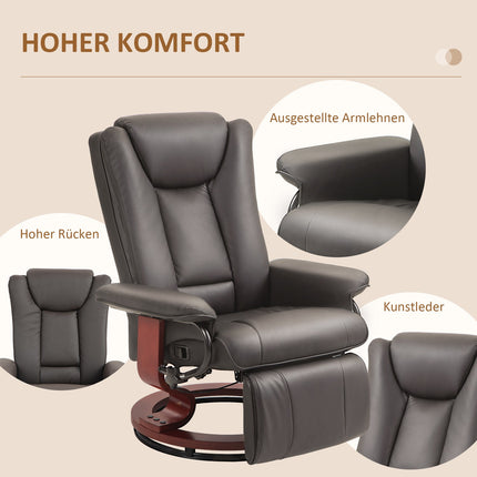 Reclining TV chair in artificial leather, Rotating, Brown, 150 kg Capacity
