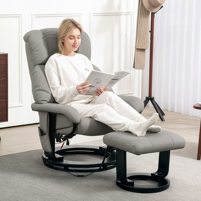 Electric recliner with massage and footstool, gray
