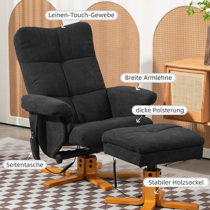 Electric massage chair with footstool, black