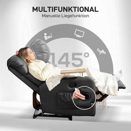 Scaun de relaxare cu funcție de masaj, scaun TV cu funcție de înclinare, masă rotativă, fotoliu de masaj, scaun de relaxare cu telecomandă, arc, buzunar lateral și suport pentru pahare, microfibră, Aosom negru