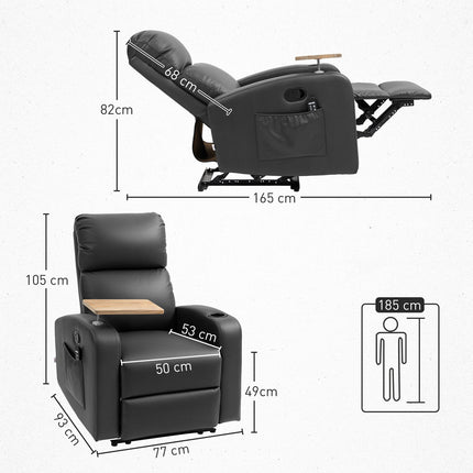 Scaun de relaxare cu funcție de masaj, scaun TV cu funcție de înclinare, masă rotativă, fotoliu de masaj, scaun de relaxare cu telecomandă, arc, buzunar lateral și suport pentru pahare, microfibră, Aosom negru