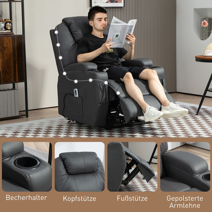 Scaun de relaxare cu functie de masaj, scaun TV electric cu functie de inclinare, fotoliu de masaj cu telecomanda, suport pentru pahare