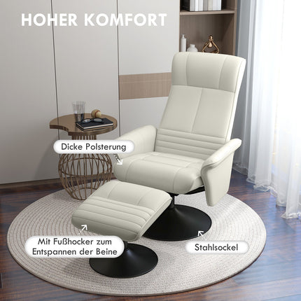 Reclining microfiber TV chair with stool, cream white