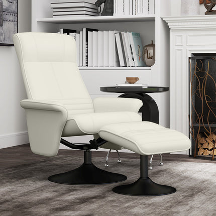Reclining microfiber TV chair with stool, cream white