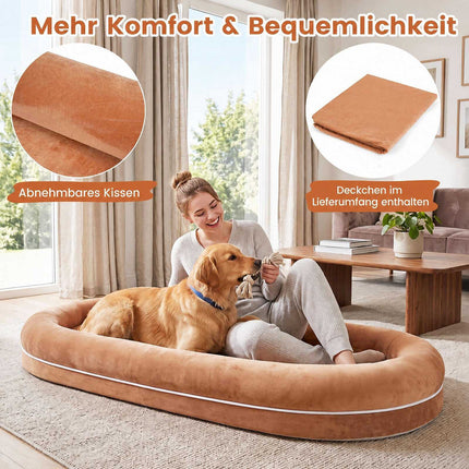 Pat detașabil pentru câini cu pătură de pluș – Maro