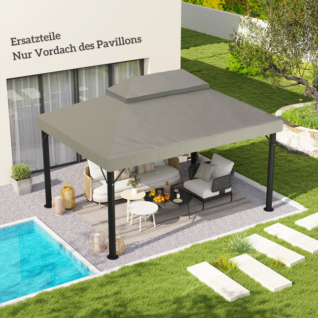 Acoperiș de schimb pentru foișor de grădină 3 x 4 m, impermeabil 370 g/㎡ Husă de protecție pentru acoperiș dublu, capac de înlocuire pentru husă de ploaie, UPF30+, pentru grădină, petrecere, terasă, gri deschis