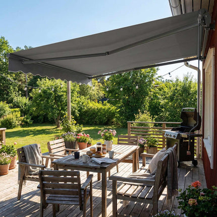 Copertină retractabilă, 10m², gri închis, manivelă manuală