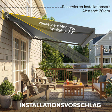 Copertină retractabilă, 10m², gri închis, manivelă manuală