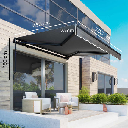 Copertină retractabilă, 10m², gri închis, manivelă manuală