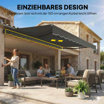 Copertină retractabilă, 10m², gri închis, manivelă manuală