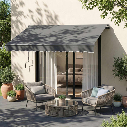 Copertină retractabilă, 10m², gri închis, manivelă manuală