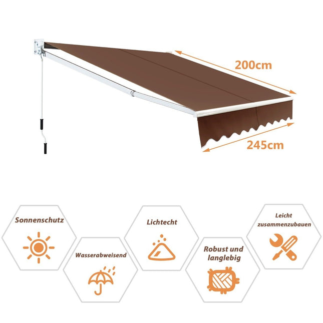 Copertina retractabilă 2,5x2m, rezistentă la UV și la apă, maro