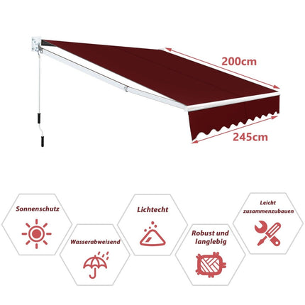 Copertina retractabilă, 2,5x2m, rezistentă la UV și la apă, roșu