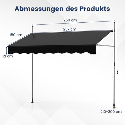 Copertina retractabilă, fără găurire, înălțime reglabilă, 250 cm, negru