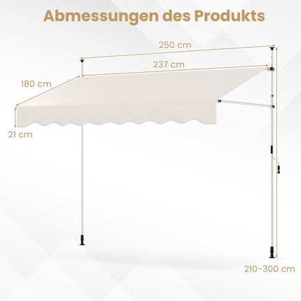 Copertina retractabilă, fără găurire, înălțime reglabilă, 250 cm, alb
