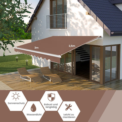 Copertina retractabila cu manivela, maro, 2,5m x 2m