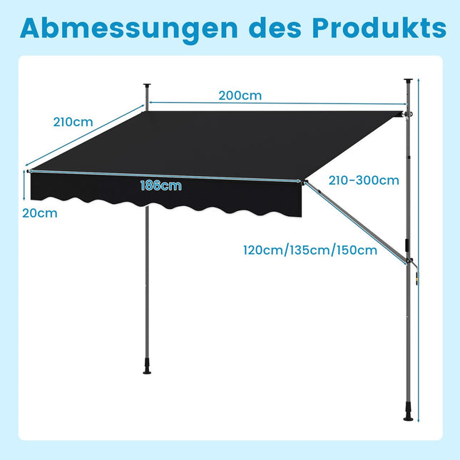 Copertina retractabilă pentru balcon, 200 cm, fără găurire, rezistentă la UV