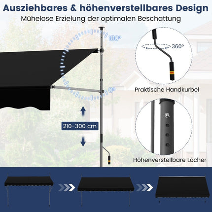 Copertina retractabilă pentru balcon, fără găurire, înălțime reglabilă, protecție UV