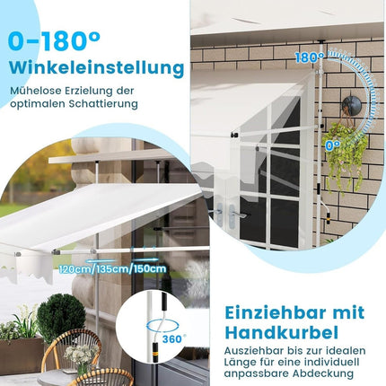 Copertina retractabilă pentru balcon, fără găurire, înălțime reglabilă, alb