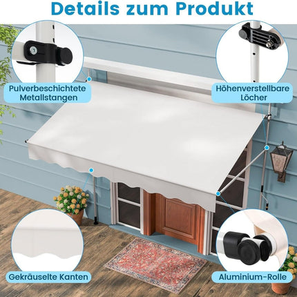 Copertina retractabilă pentru balcon, fără găurire, înălțime reglabilă, alb