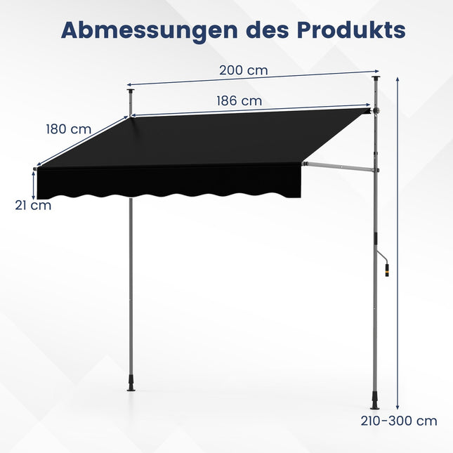 Copertina retractabilă pentru balcon, fără găurire, rezistentă la UV, 200 cm, negru