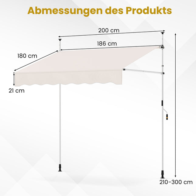 Copertina retractabilă pentru balcon, fără găurire, rezistentă la UV, 200 cm