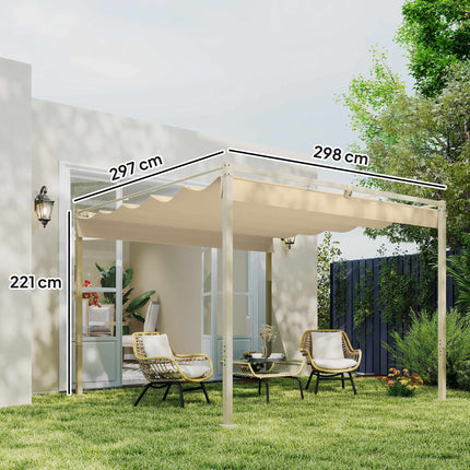Pergolă retractabilă de grădină, 3x3m, kaki, acoperiș UPF30+