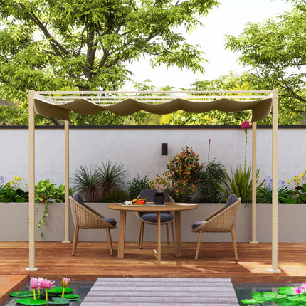Pergolă retractabilă de grădină, 3x3m, kaki, acoperiș UPF30+