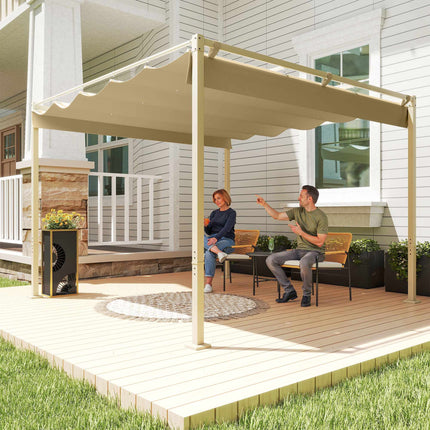 Pergolă retractabilă de grădină, 3x3m, kaki, acoperiș UPF30+