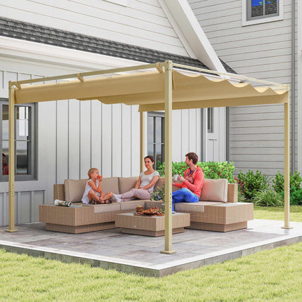 Pergolă retractabilă de grădină, 3x3m, kaki, acoperiș UPF30+