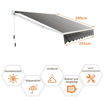 Copertina retractabilă pentru terasă, aluminiu, 245x200 cm, gri