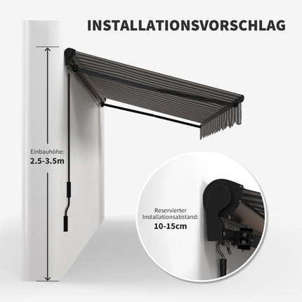 Retractable Patio Awning, Weatherproof, 395 x 250 cm, Gray/White