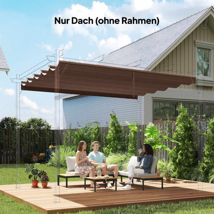 Copertină retractabilă pentru pergolă 3x3m, rezistentă la intemperii, culoare cafea