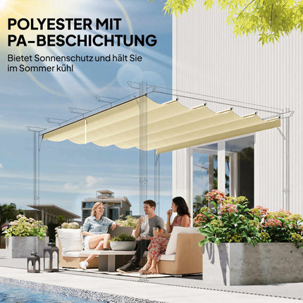 Copertină retractabilă pentru pergolă 4x3m, crem, rezistentă la intemperii