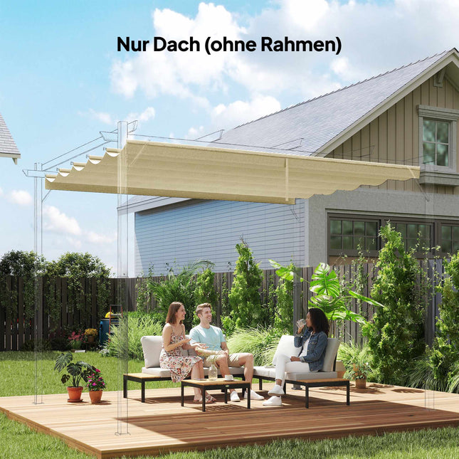 Copertină retractabilă pentru pergolă 4x3m, crem, rezistentă la intemperii