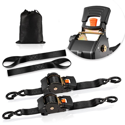 Retractable Ratchet Straps 2 In x 10 Ft, S Hooks, 2 Pack