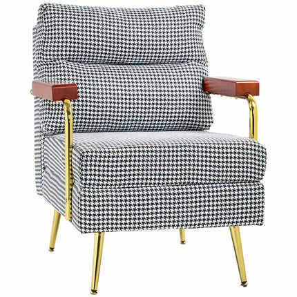 Scaun retro, model Houndstooth, elemente din lemn și auriu