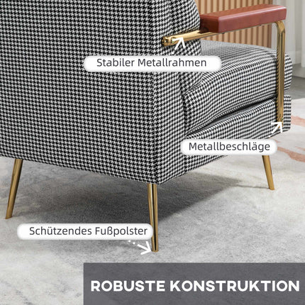 Scaun retro, model Houndstooth, elemente din lemn și auriu