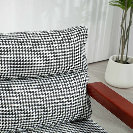 Scaun retro, model Houndstooth, elemente din lemn și auriu