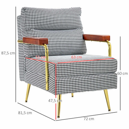 Scaun retro, model Houndstooth, elemente din lemn și auriu