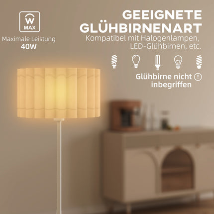 Lampa de podea retro, abajur din plastic, comutator cu picior, alb