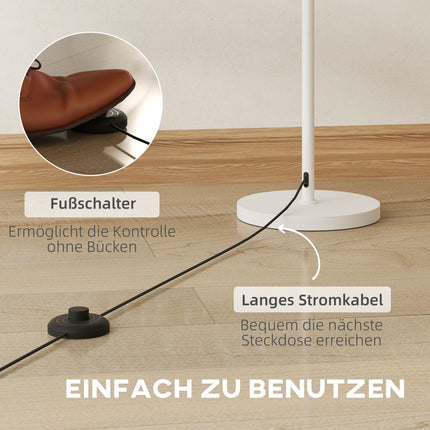 Lampa de podea retro, abajur din plastic, comutator cu picior, alb