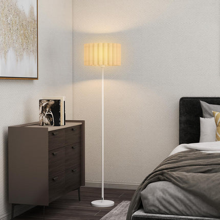 Lampa de podea retro, abajur din plastic, comutator cu picior, alb