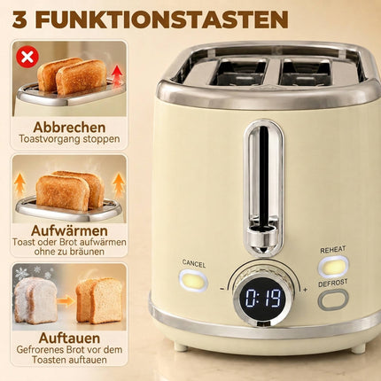 Set fierbător și prăjitor de pâine retro cu afișaj LED, crem