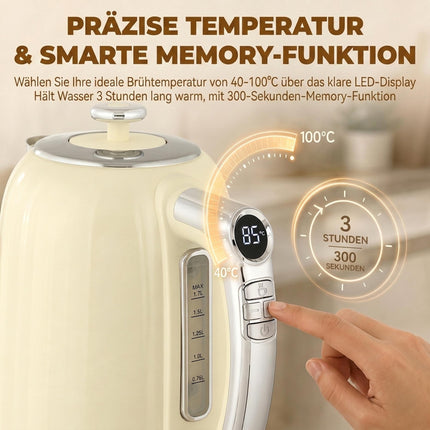 Set fierbător și prăjitor de pâine retro cu afișaj LED, crem