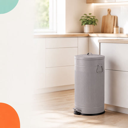 Retro Pedal Waste Bin 40 L with Soft-Close Lid, Light Grey, Iron