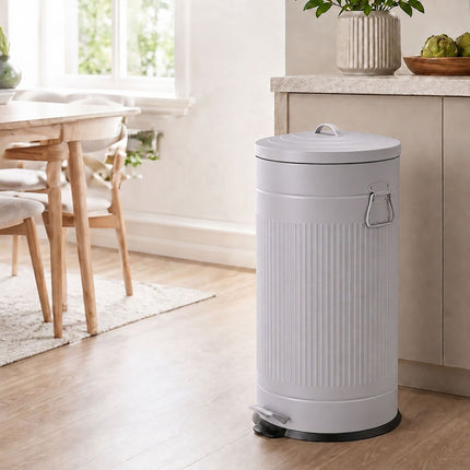 Retro Pedal Waste Bin 40 L with Soft-Close Lid, Light Grey, Iron